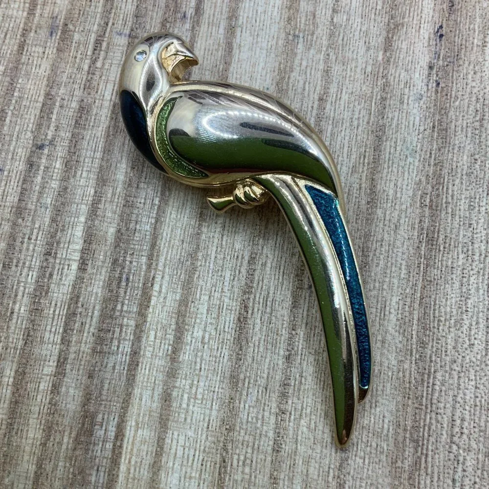 Liz Claiborne Enamel Gold Tone Parrot Brooch